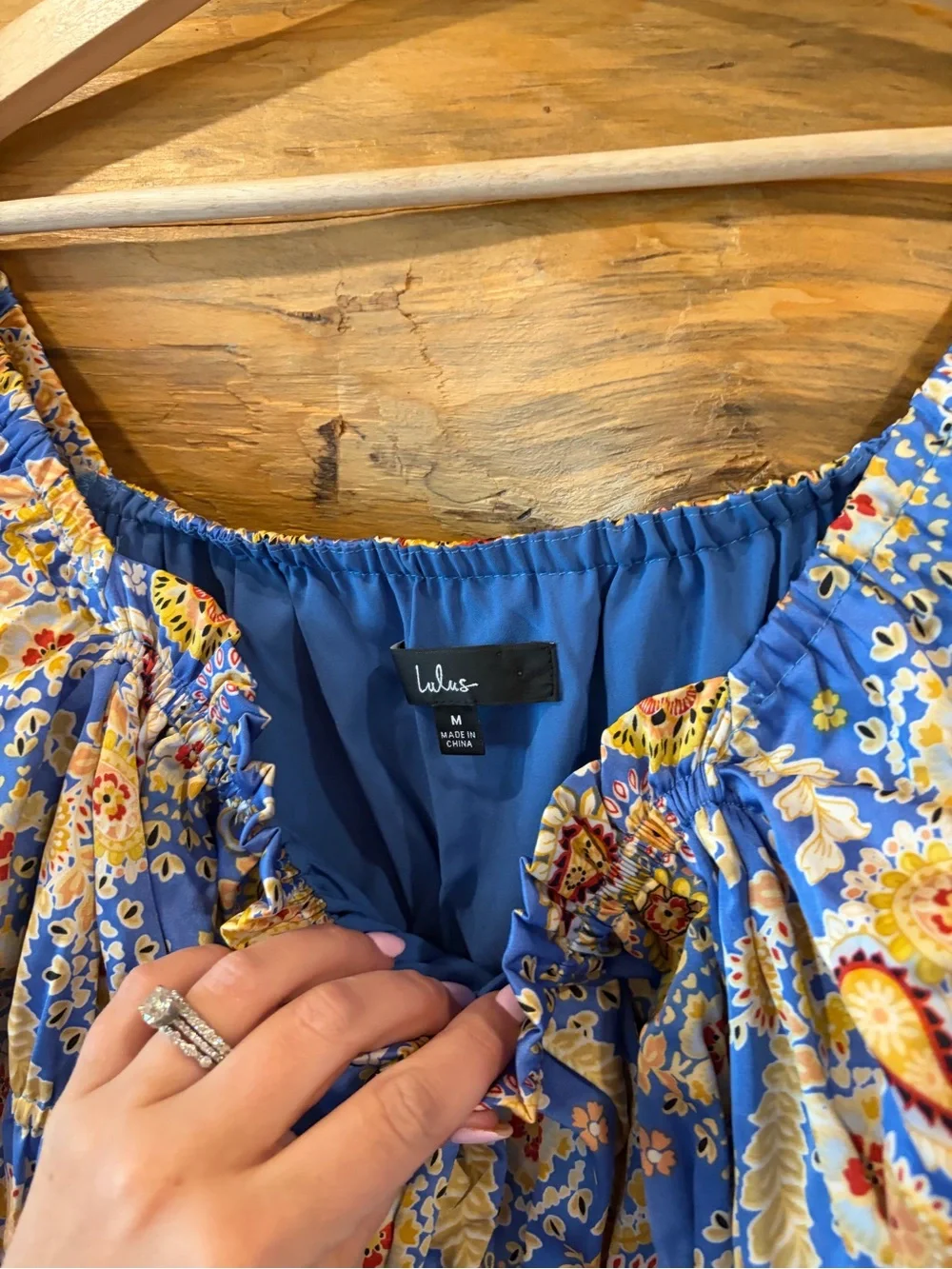 Lulus Staying Cute Blue Paisley Satin Ruffled Long Sleeve Top size Medium - Picture 4 of 5